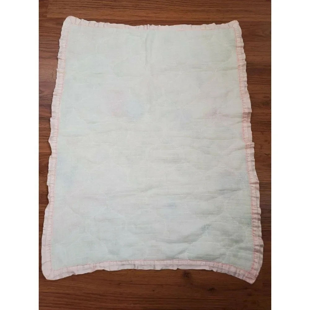 Vintage 60s Pink White Floral Satin Trim Receiving Blanket Tulips Lilies